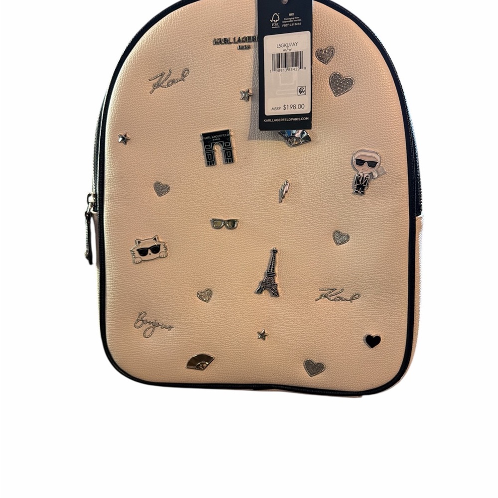 Karl Lagerfeld White Backpack with Silver Accents